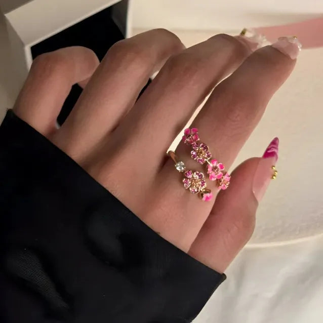 Close-up of the Peach Blossom Ring's crystal flower details